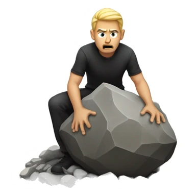 evil man putting a huge rock on a pile sticker