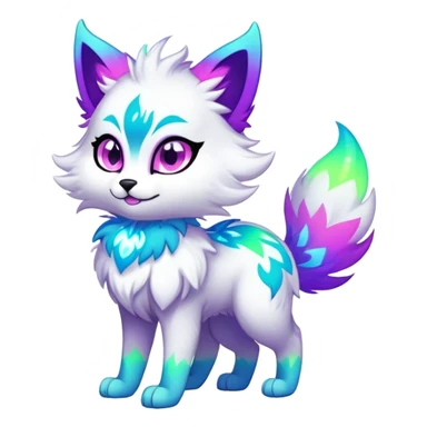 Vibrant multicolored neon-colored Falvie-Fionbri-creature-sparkle-feline-canine-hybrid-fursona, full body sticker