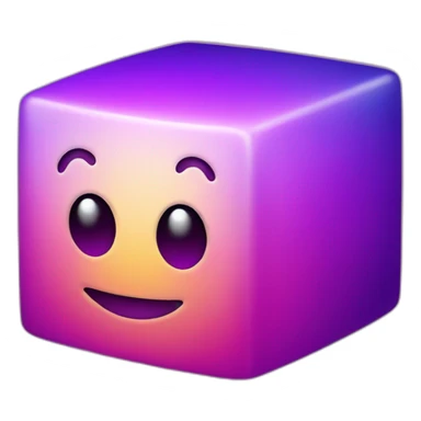 purple gradient smiling cube with 2 hands on its side and 2 legs below with a hat sticker