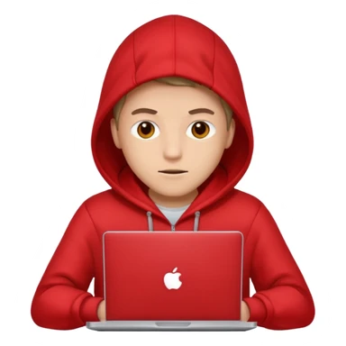 hacker with red hudi and with laptop  sticker