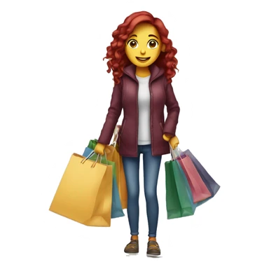 Long Burgundy haired girl, shopaholic, carrying a lot of shopping bags sticker