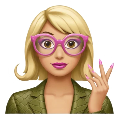 a snake with a bitchy face, a dirty blonde wig, pink pointy nails and square frame golden glasses sticker