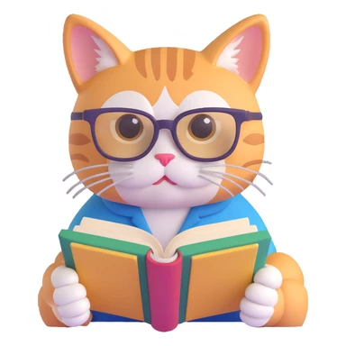 cat with glasses reading a book sticker