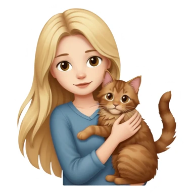 A blonde girl holds a brown Maine Coon cat in her arms sticker