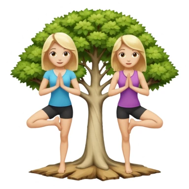 Two women doing yoga in tree pose  both blonde  sticker