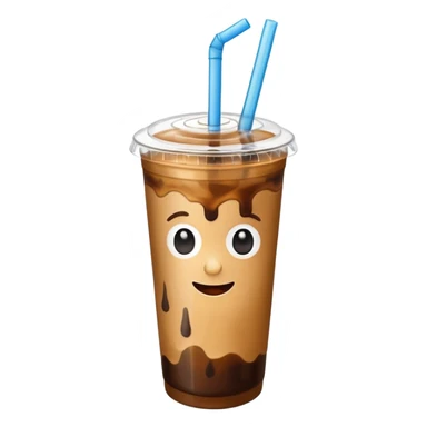  plastic cup of iced coffee with straw. sticker