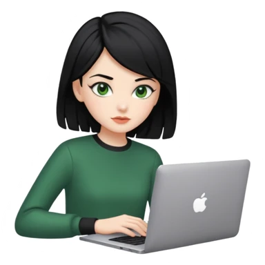 PON UNA NIÑA EN UNA LAPTOP PELINEGRA Y OJI VERDE CON LA ROPA COQUETT Y EL PELO AESTHETIC sticker