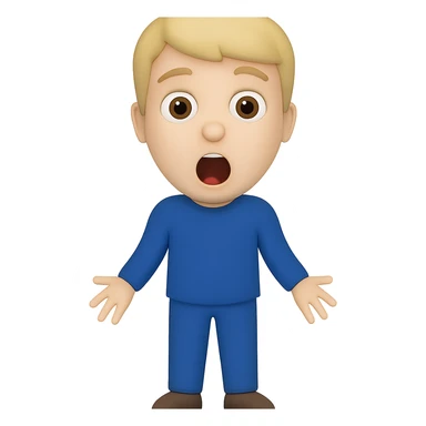 Create a full body surprised young man with mouth open in the same simple emoji style as the reference image, maintaining a transparent background. sticker