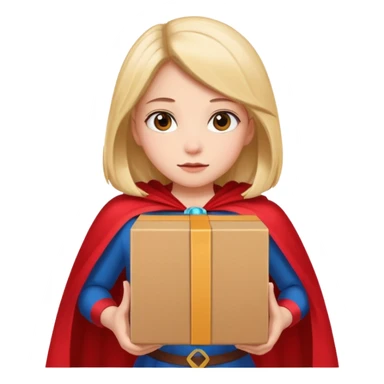 generate me a girl with a cape lifting a box that is filled with discrimination sticker