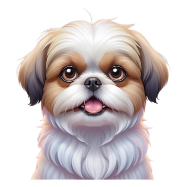 Cinematic Comical Shih Tzu Portrait Emoji, Head cocked with a hilariously exaggerated, shocked expression and twinkling, comically wide eyes, showcasing a fluffy, luxurious fur in soft pastel tones, simplified yet whimsically detailed, glowing with a playful, sassy radiance, high shine, exuding a humorous and cheeky charm, styled with a soft glowing outline, capturing the essence of a Shih Tzu that looks as if it could burst into a fit of playful antics at any moment! sticker