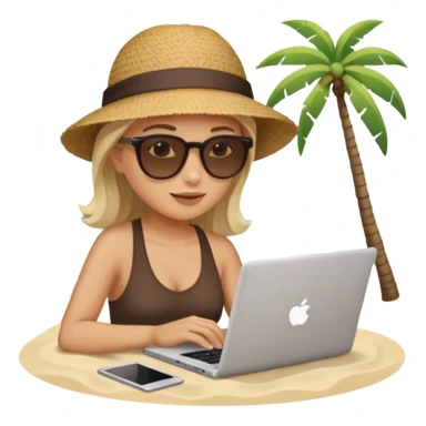 person neutral am laptop und im hintergrund einen strand sticker