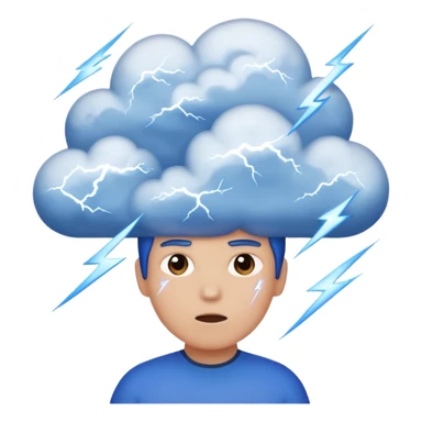Tiny storm cloud exploding above a head, lightning frozen mid-strike sticker
