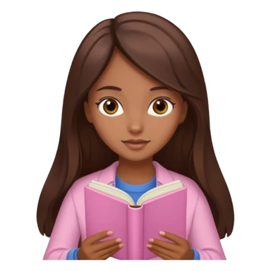 Beautiful brown skinned brunette girl with long brown silky hair with brown eyes reading a pastel pink book  sticker