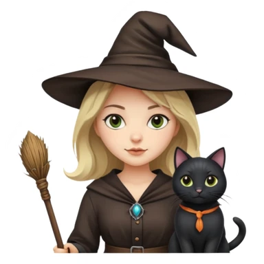 a witch with a hat and a broomstick and a black cat sticker