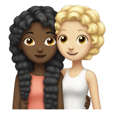 Black girl with straight black hair hugging a white girl with curly blonde hair sticker