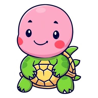 cute plushie turtle with light pink skin, round head, and red shell, smooth skin texture sticker