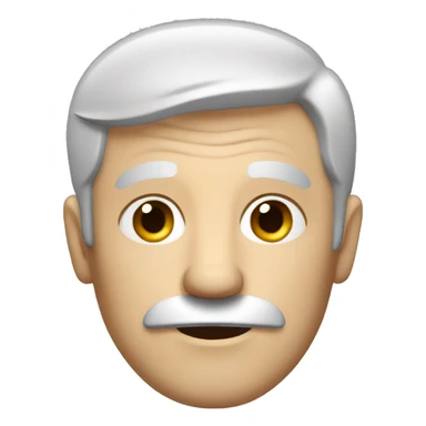 old white man, with short, dark-grey hair, with a dark circle moustache sticker
