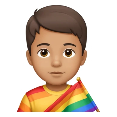Little Hispanic boy holding pride flag sticker