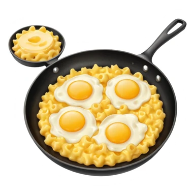 Fried Scrambled eggs and Mac and cheese on a frying pan sticker