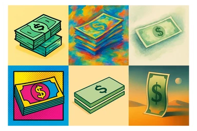 money, illustrated in a variety of creative styles sticker