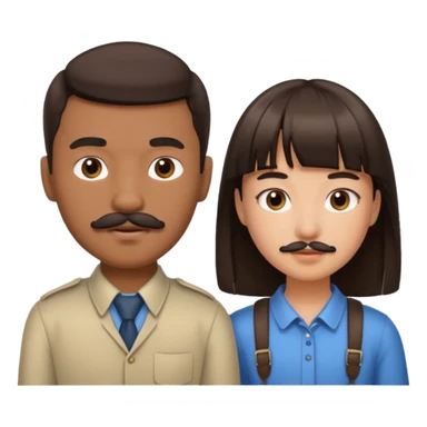 boy with mustache and girl with bangs and dark straight hair sticker