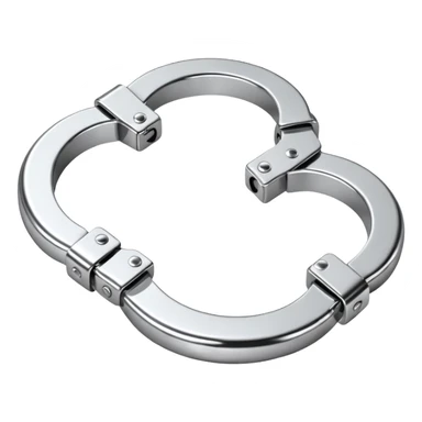 A pair of elegant handcuffs emoji made of silver chrome, smooth rounded design, glossy metallic reflections, luxury fetish aesthetic, minimal iOS emoji style, centered, clean white background sticker