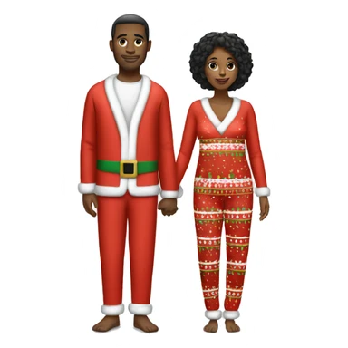 black woman white man couple in matching christmas pajamas  sticker