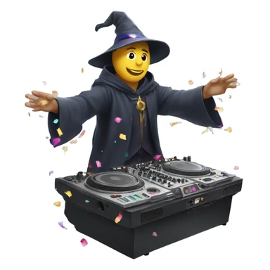 A wizard playing a DJ decks with confetti falling around him sticker
