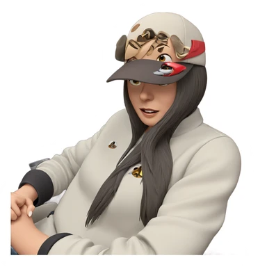 girl in car with hat sticker