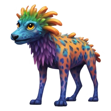 a colorful edgy vernid-fionbri-animal-creature with splash patterns full body sticker