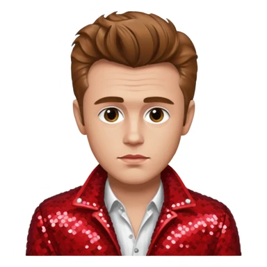 James Dean with light brown hair, red sequin jacket, white shirt sticker