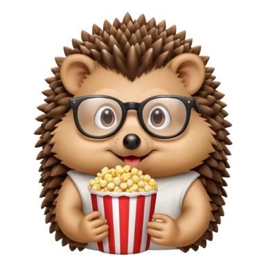 hedgehog with glasses eating popcorn sticker