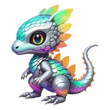 futuristic modern cybernetic kawai cute lush warm-colored iridescent whitish silvery scaley neon-colored Fakémon-Trico-creature (full body) sticker