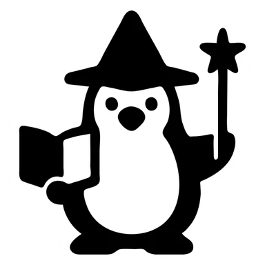 A penguin wizard holding a spellbook and a wand. sticker