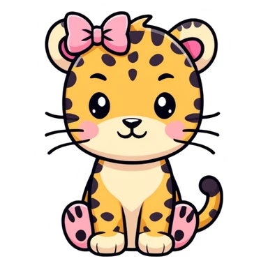 Leopard with tiny pink bow on head  sticker