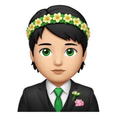 black haired green eyes very plump lips and floral headband that makes his hair look behind nicole peltz at wedding sticker