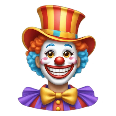 Create a friendly clown face with soft, glowing makeup, set in a joyful circus tent, emphasizing fun and laughter without being intimidating sticker