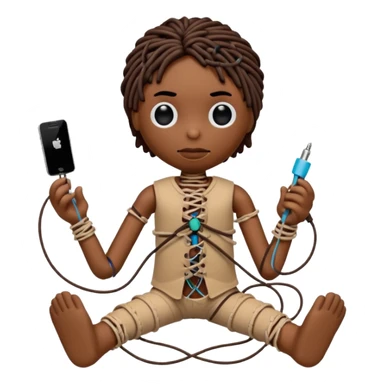 voodoo doll tightly bound with tangled AUX cables. sticker