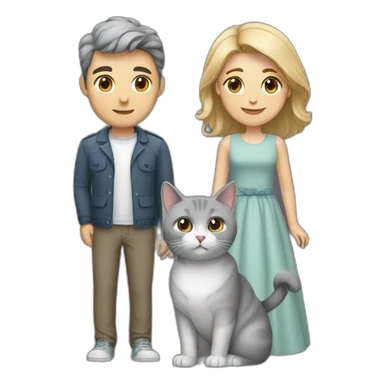 a couple with a gray british cat sticker