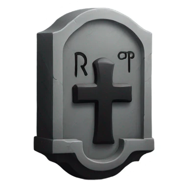 a black grave with the letters RIP on a silver  sticker