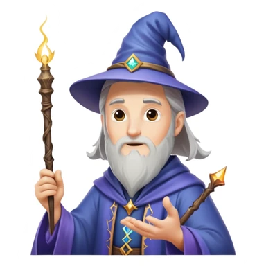 man wizard casting a spell with a wand, sparkles and magic sticker