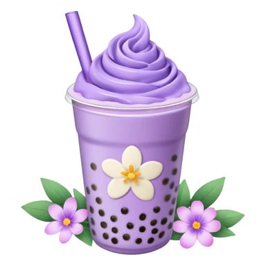 lavender milk tea boba with flower petals sprinkled on top  sticker