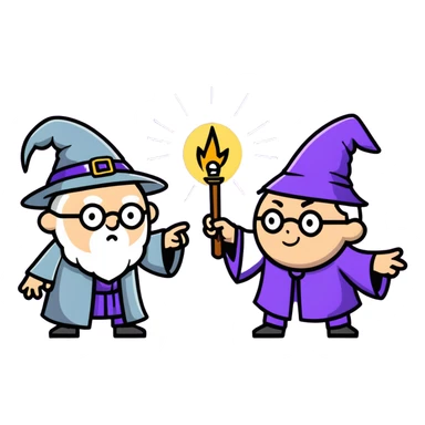 wizard and brain dueling with spells sticker