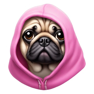 Pug wearing a pink hood portrait sticker