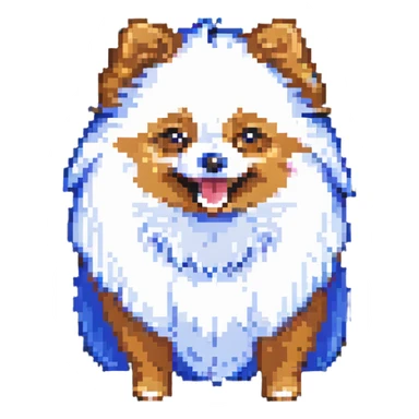 A pixel art representation of a Pomeranian Spitz with a happy face. sticker