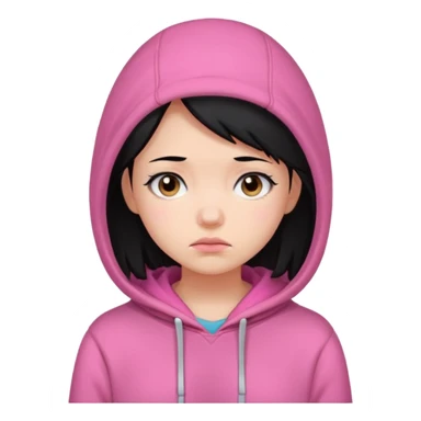a portrait of sad girl, black hair, wear pink hoodie  sticker