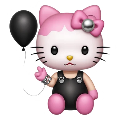 punk hello kitty with spike stud bracelet with holding black balloon sticker