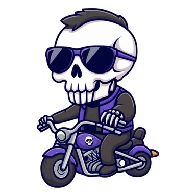 Skull Biker wearing sunglasses holding a raven sticker