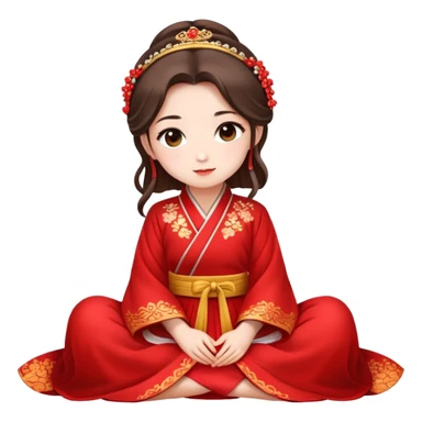 Beautiful girl wearing red Hanfu wedding dress sitting sticker
