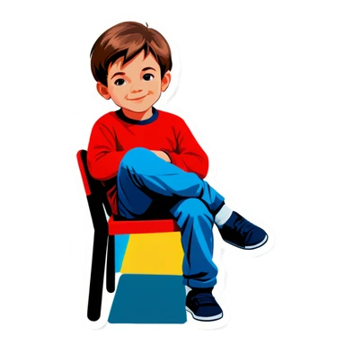 boy in chair looking at viewer sticker
